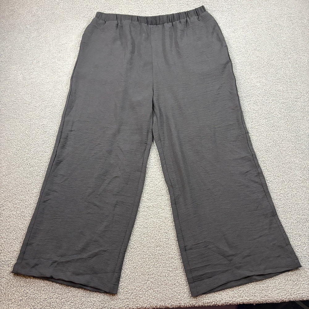 Unbranded Pants Women XL Gray TL00007 Wide Leg Elastic Waist Textured Casual